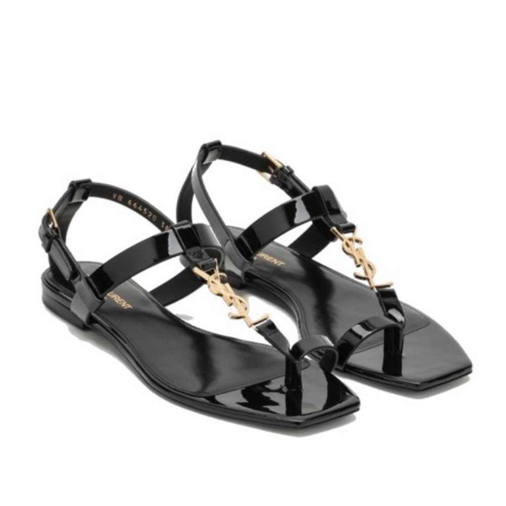 Saint Laurent Cassandra flats Black Patent Leather Sandals size 41